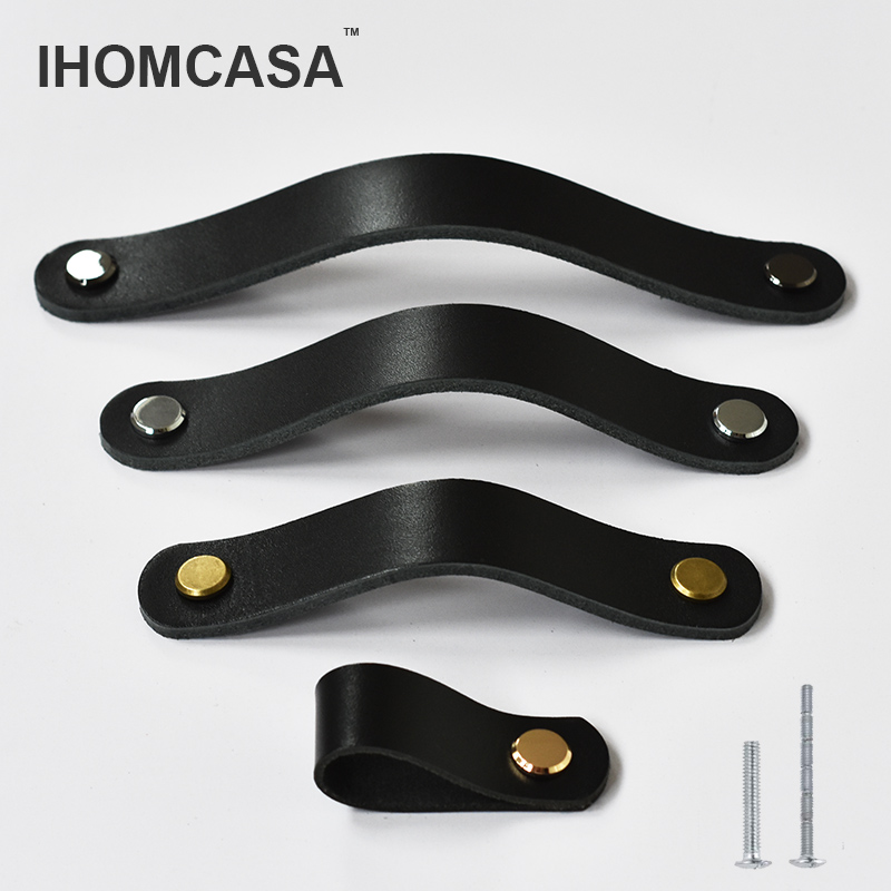 Furniture Rotating Hardware - IHOMCASA Black Leather Knobs Cupboard Shoe